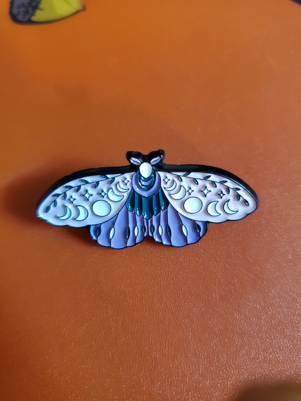 Purple Moon Phase Moth Enamel Pin